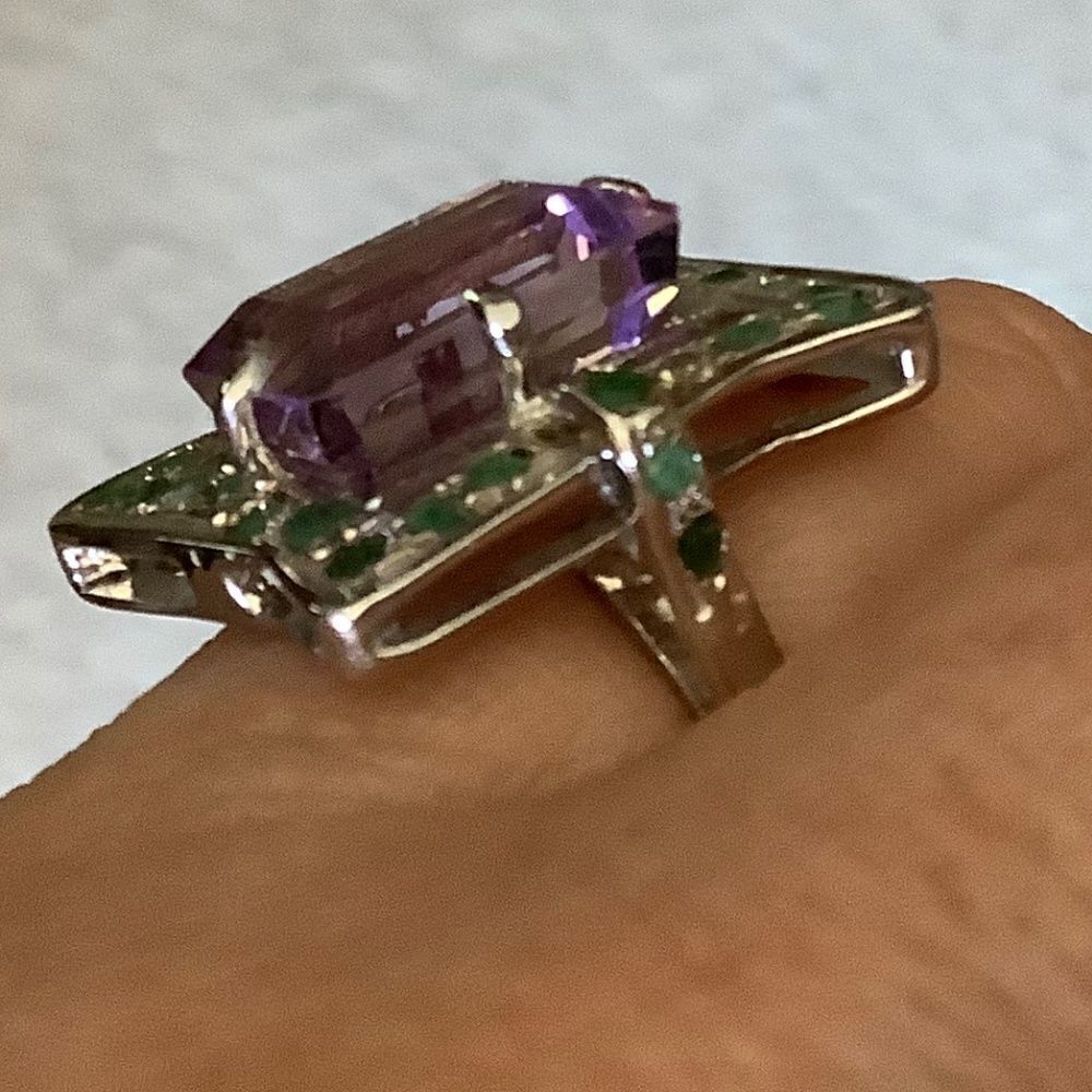 š
ŗsterling SILVERā925 AMETHYST/EMERALD WOMAN RING SIZE US 7āā - Picture 2 of 9